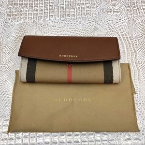 house check and leather continental wallet